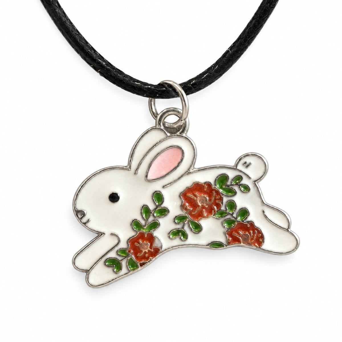 Collier lapin fleuri — argent — sur fond blanc