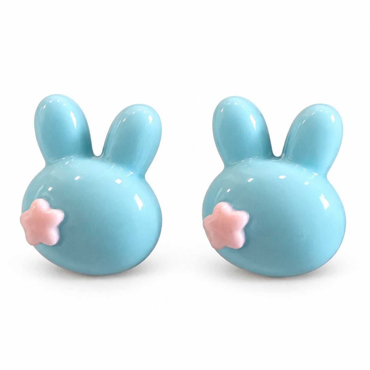Boucles d’oreilles lapin avec étoile — Bleu — fond blanc