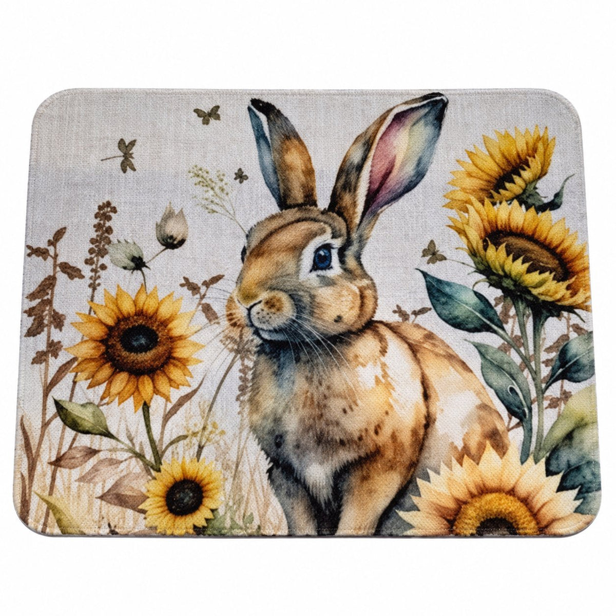 Tapis de souris — Lapin et tournesols sur fond blanc
