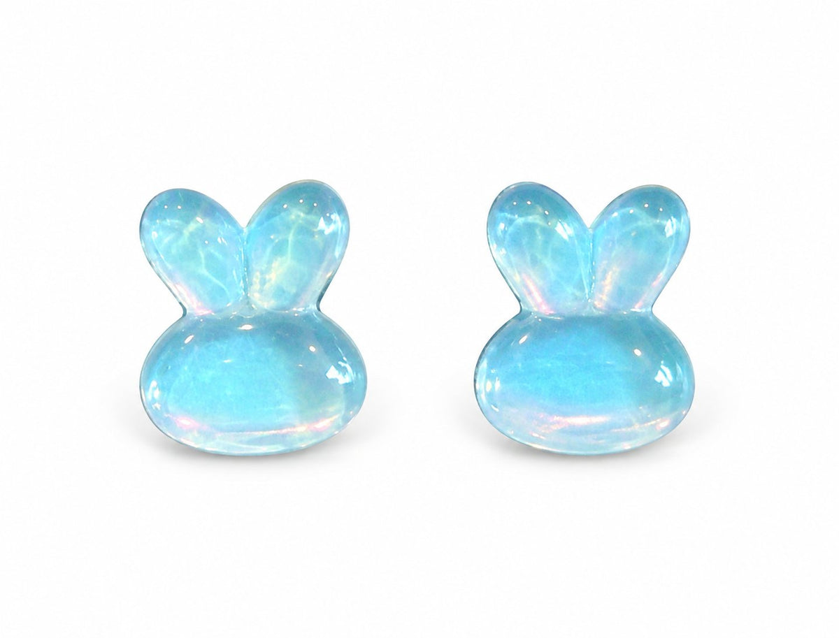Boucles d’oreilles lapin — bleu — sur fond blanc