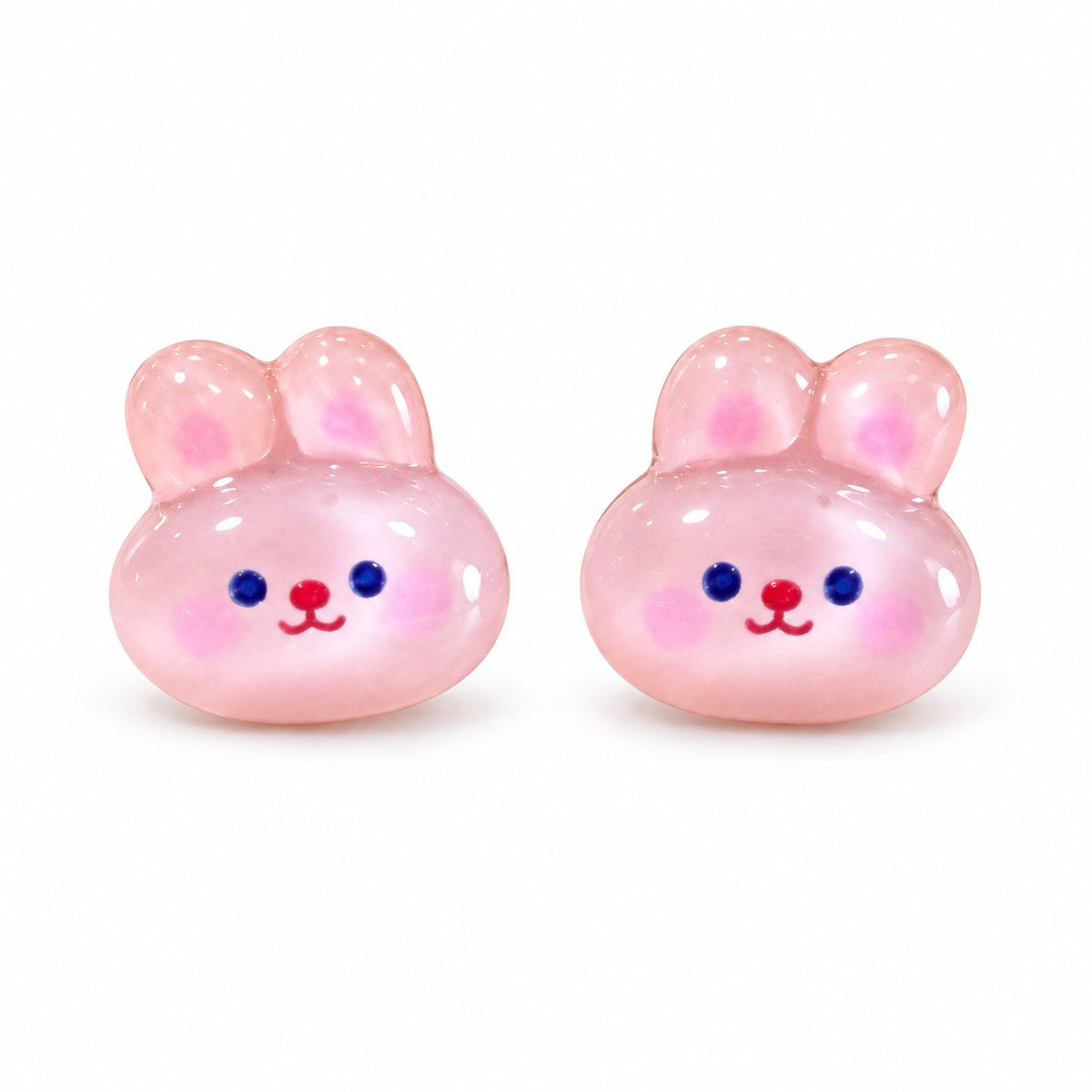 Boucles d’oreilles visage de lapin — rose — fond blanc