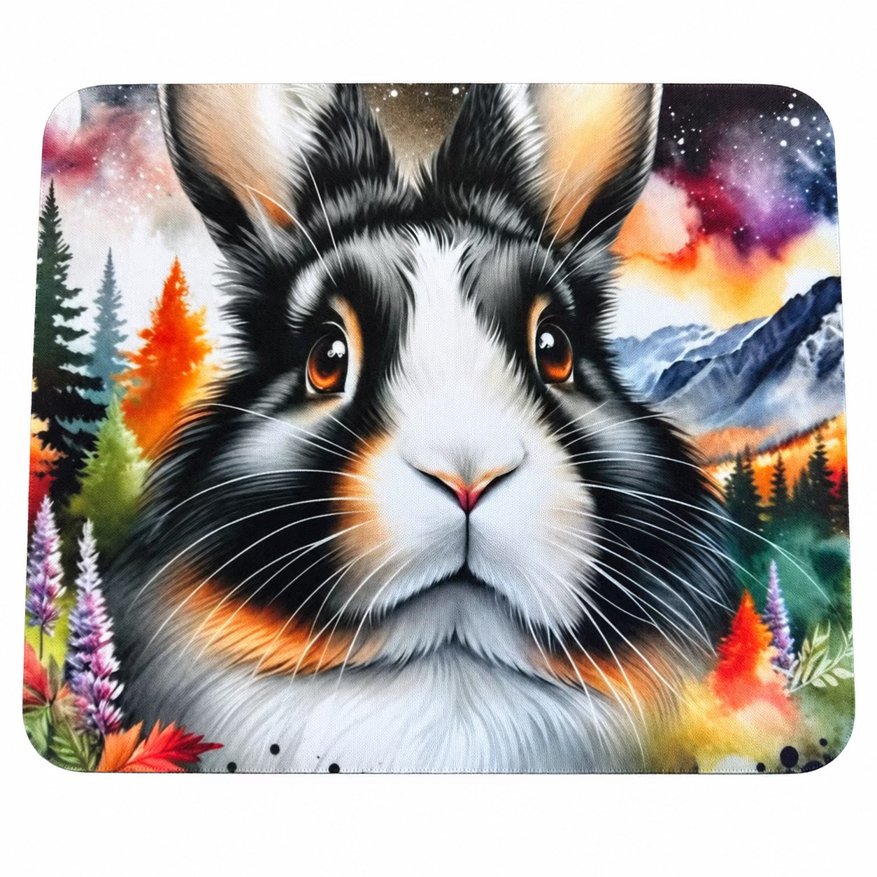 Tapis de souris — Lapin tricolore sur fond blanc