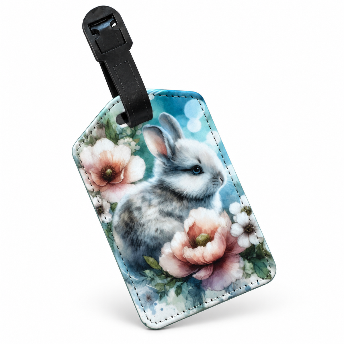 Étiquette pour valise – Lapin blanc yeux bleus