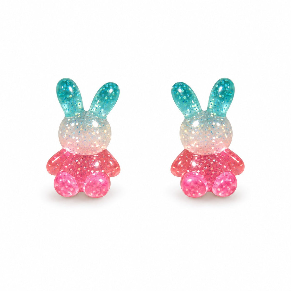Boucles d’oreilles lapin bleu blanc rose sur fond blanc