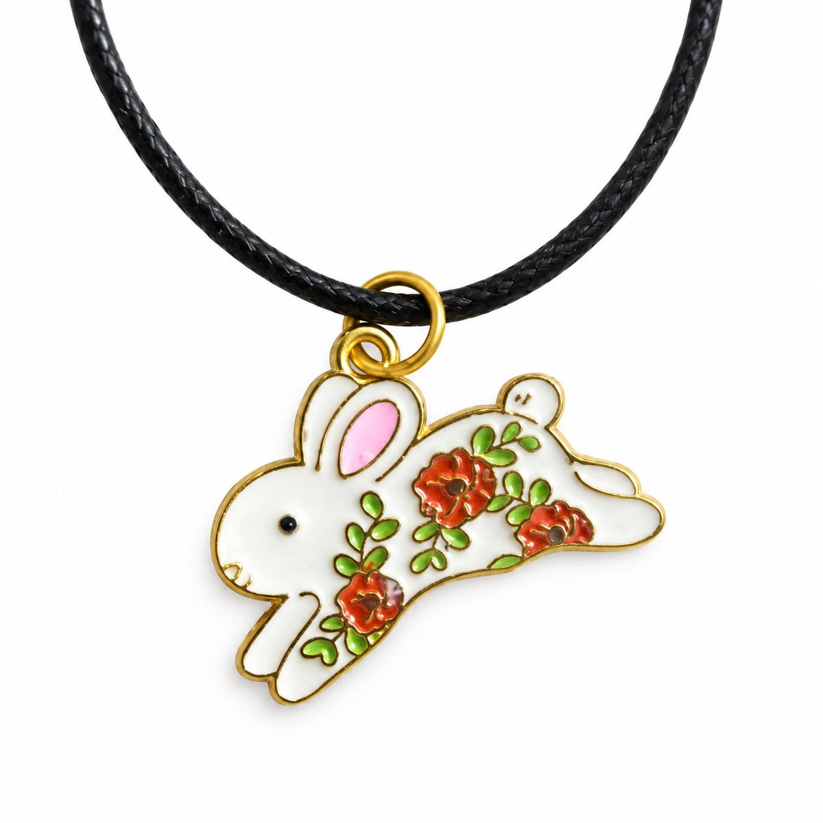 Collier lapin fleuri — or — sur fond blanc