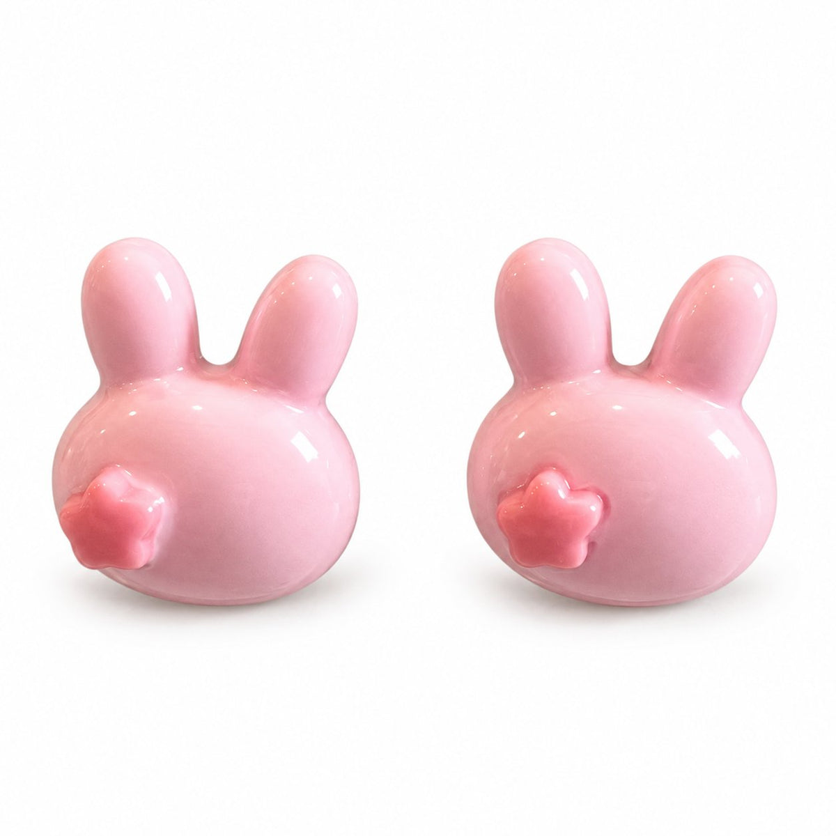 Boucles d’oreilles lapin avec étoile — Rose — fond blanc