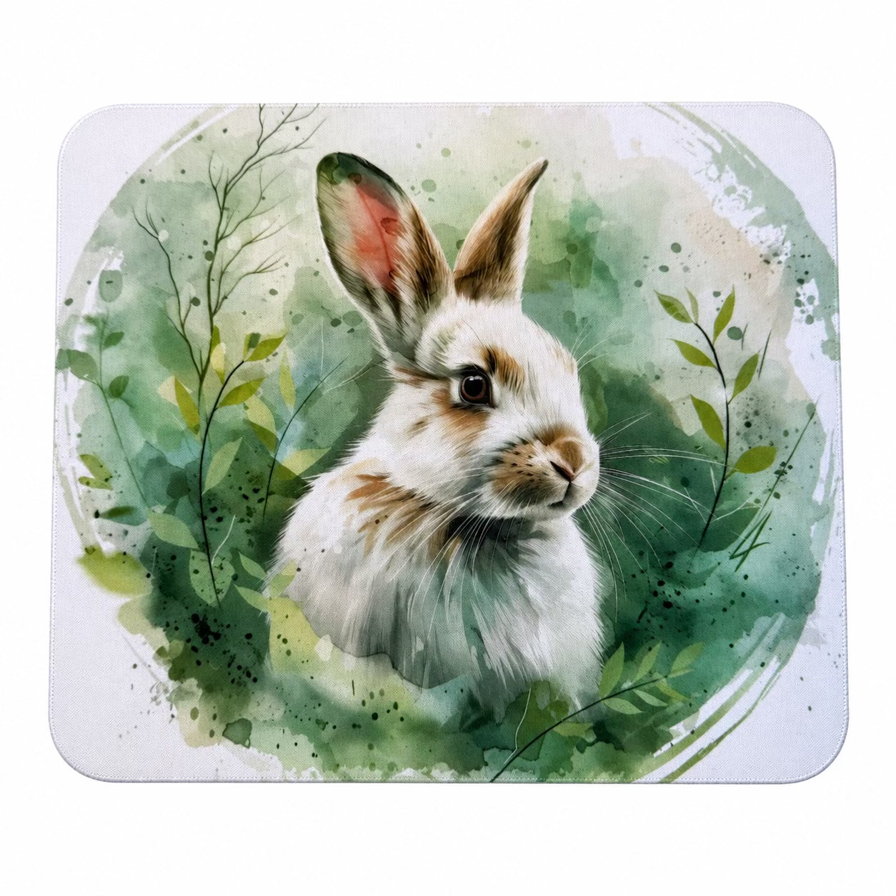 Tapis de souris — Lapin dans verdure sur fond blanc